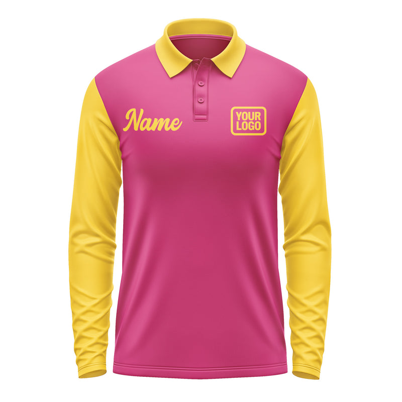 Custom Pink Gold Long Sleeve Polo Shirt Pl133030B130