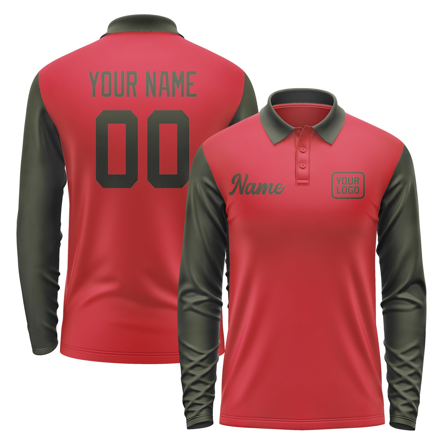 Custom Red Olive Long Sleeve Polo Shirt Pl140202B102