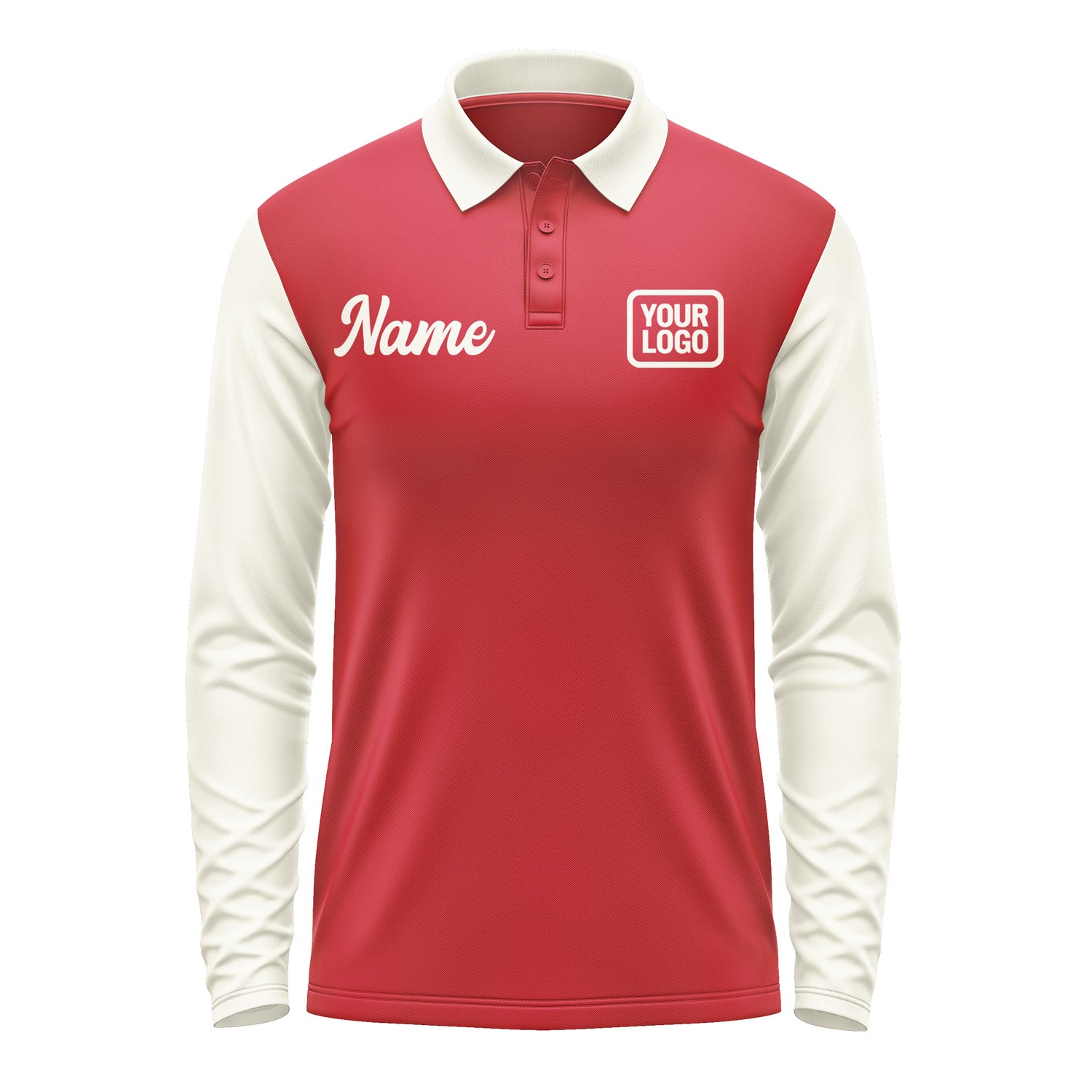Custom Red Cream Long Sleeve Polo Shirt Pl140303B103