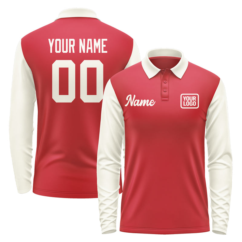 Custom Red Cream Long Sleeve Polo Shirt Pl140303B103