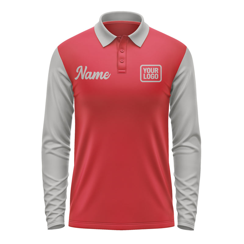 Custom Red Gray Long Sleeve Polo Shirt Pl140404B104