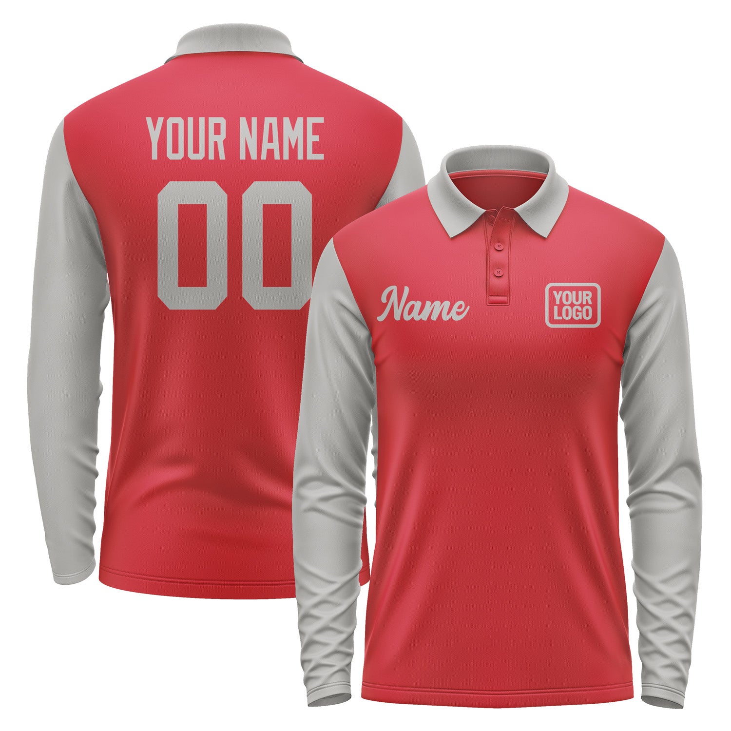 Custom Red Gray Long Sleeve Polo Shirt Pl140404B104