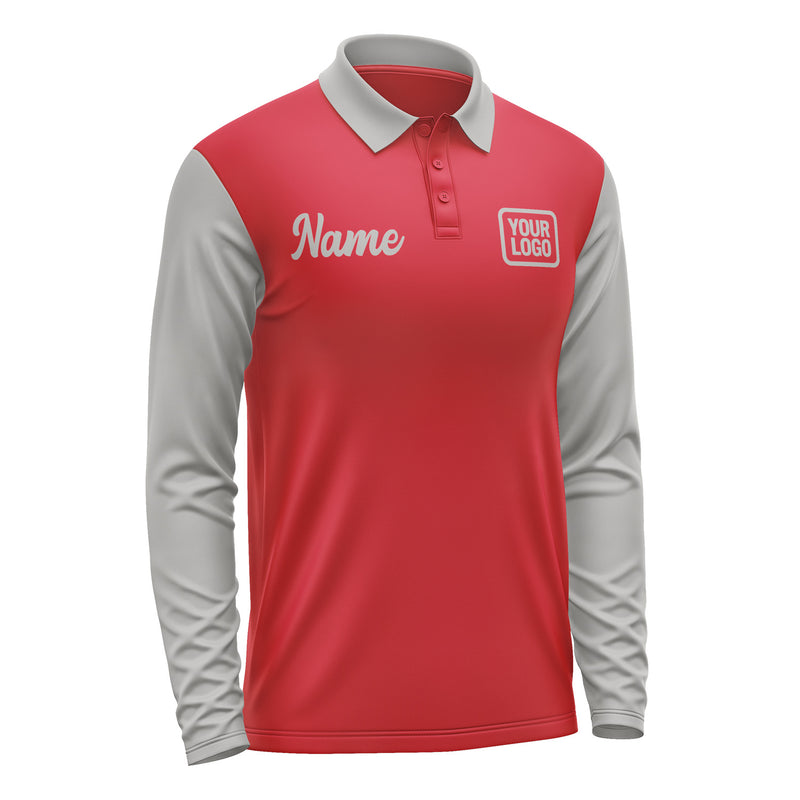 Custom Red Gray Long Sleeve Polo Shirt Pl140404B104