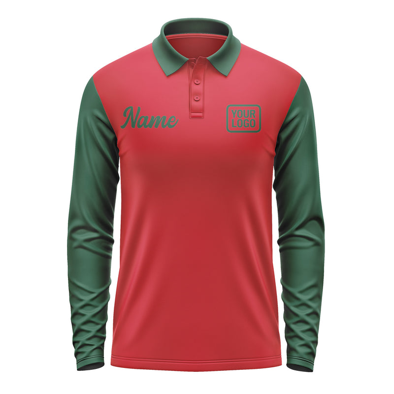 Custom Red Green Long Sleeve Polo Shirt Pl140505B105