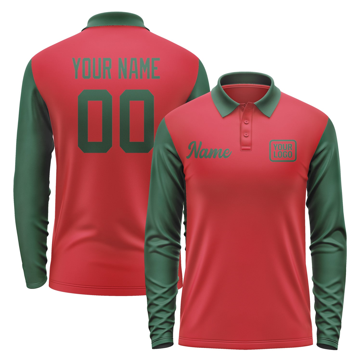 Custom Red Green Long Sleeve Polo Shirt Pl140505B105