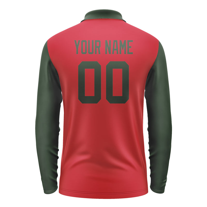 Custom Red Dark Green Long Sleeve Polo Shirt Pl140606B106