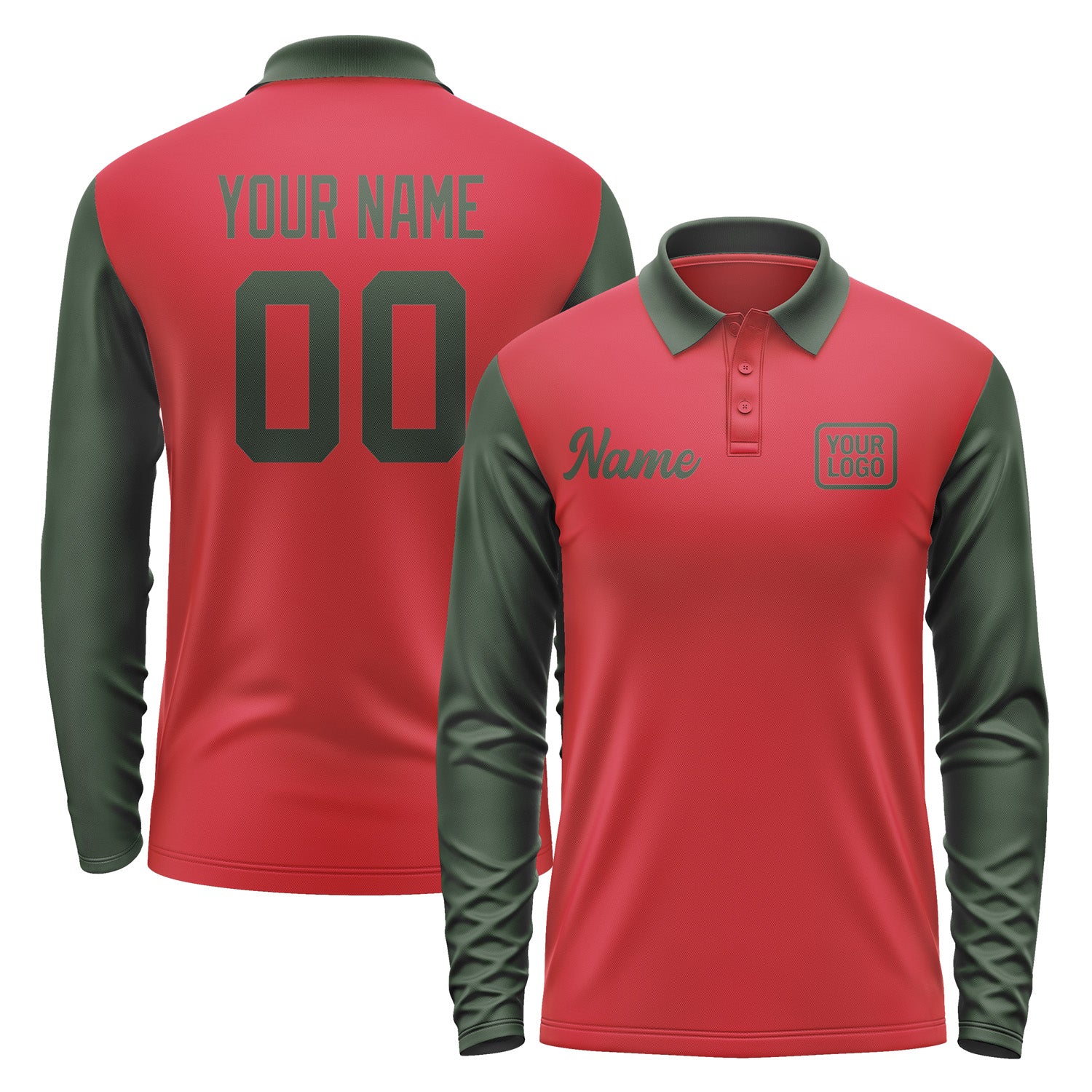 Custom Red Dark Green Long Sleeve Polo Shirt Pl140606B106