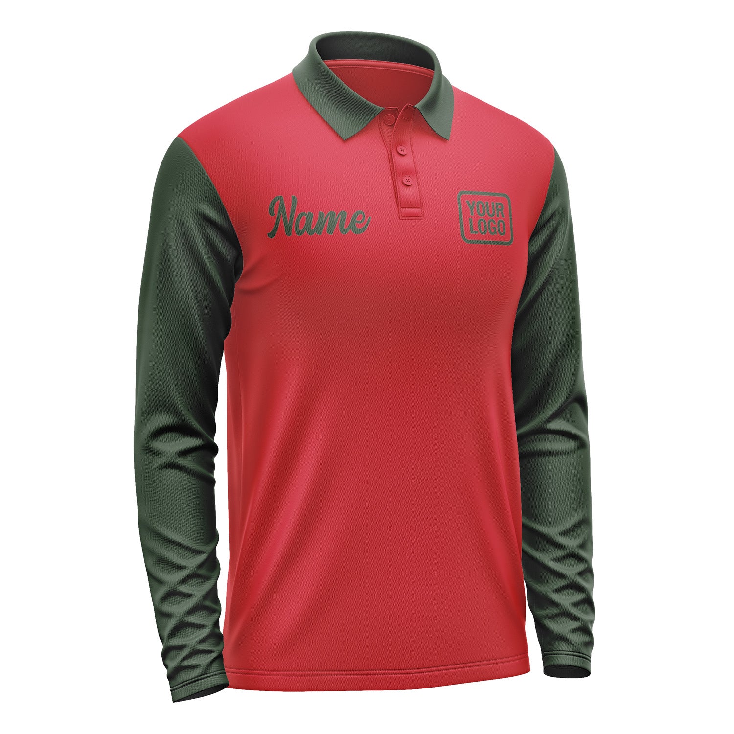 Custom Red Dark Green Long Sleeve Polo Shirt Pl140606B106