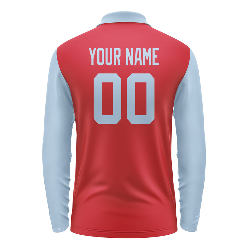 Custom Red Light Blue Long Sleeve Polo Shirt Pl140808B108