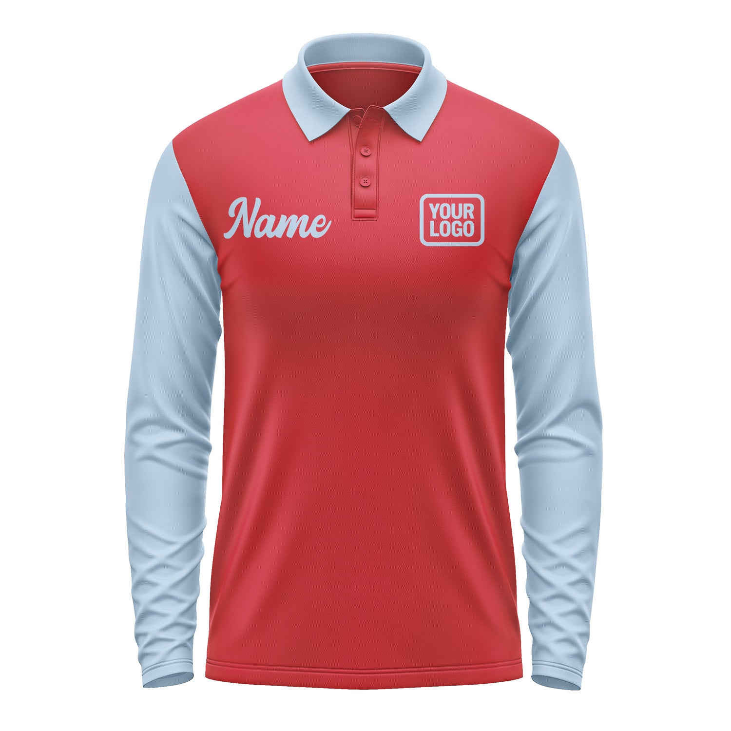 Custom Red Light Blue Long Sleeve Polo Shirt Pl140808B108