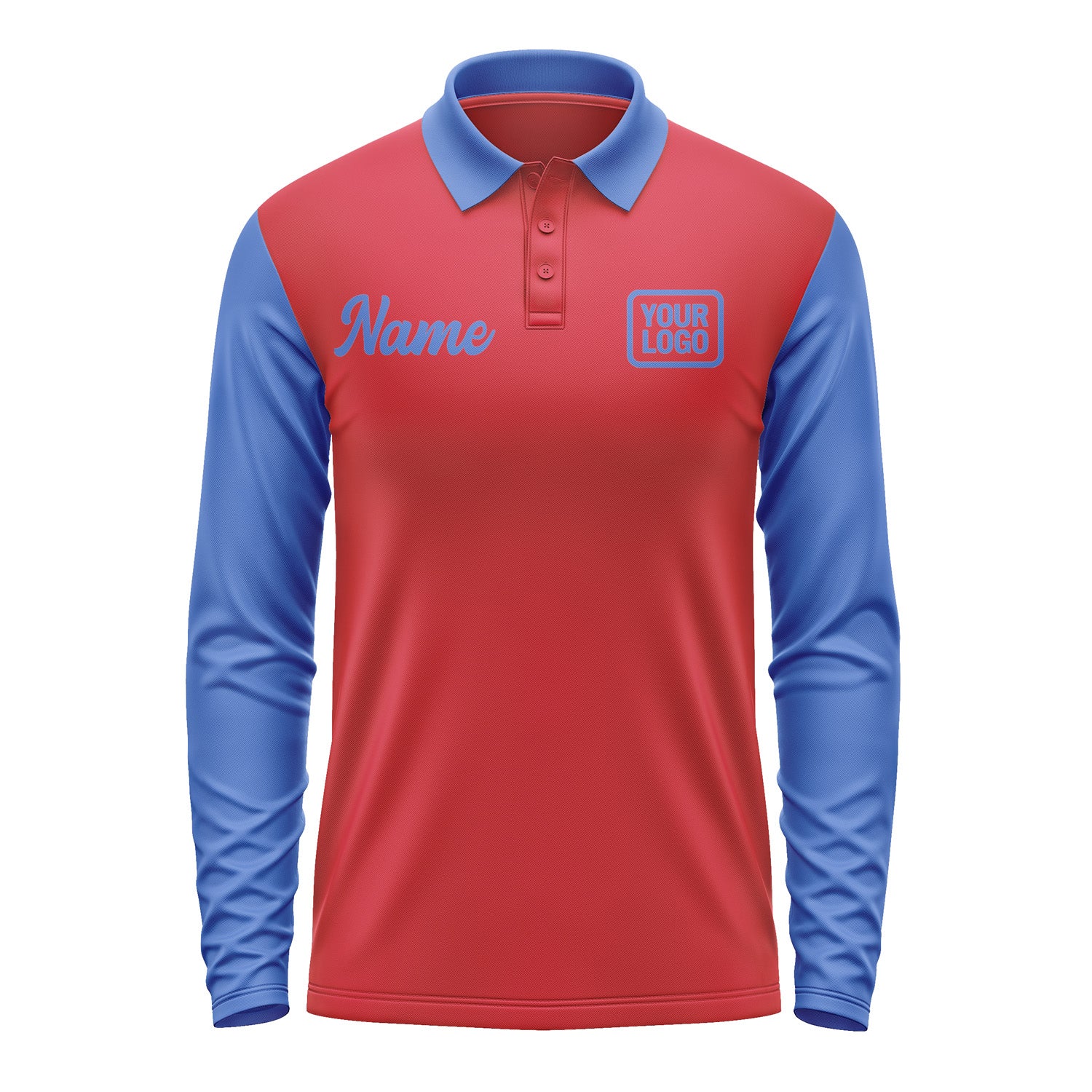 Custom Red Sky Blue Long Sleeve Polo Shirt Pl140909B109