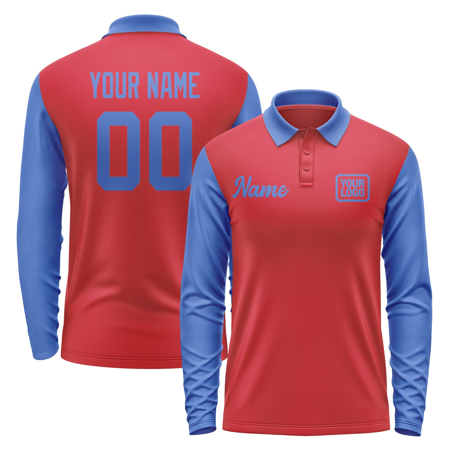 Custom Red Sky Blue Long Sleeve Polo Shirt Pl140909B109