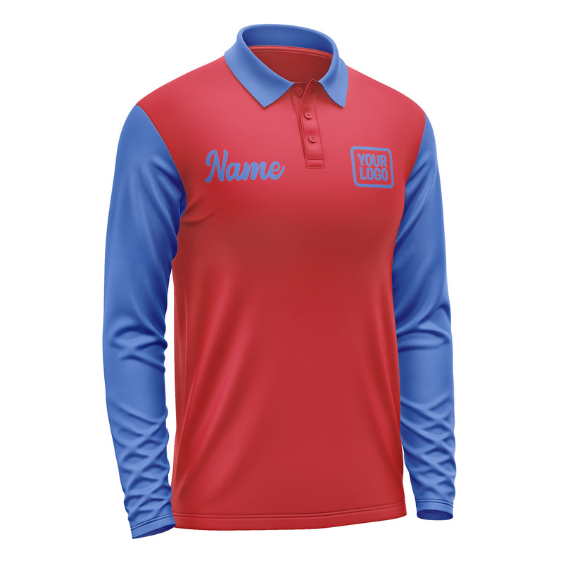 Custom Red Sky Blue Long Sleeve Polo Shirt Pl140909B109