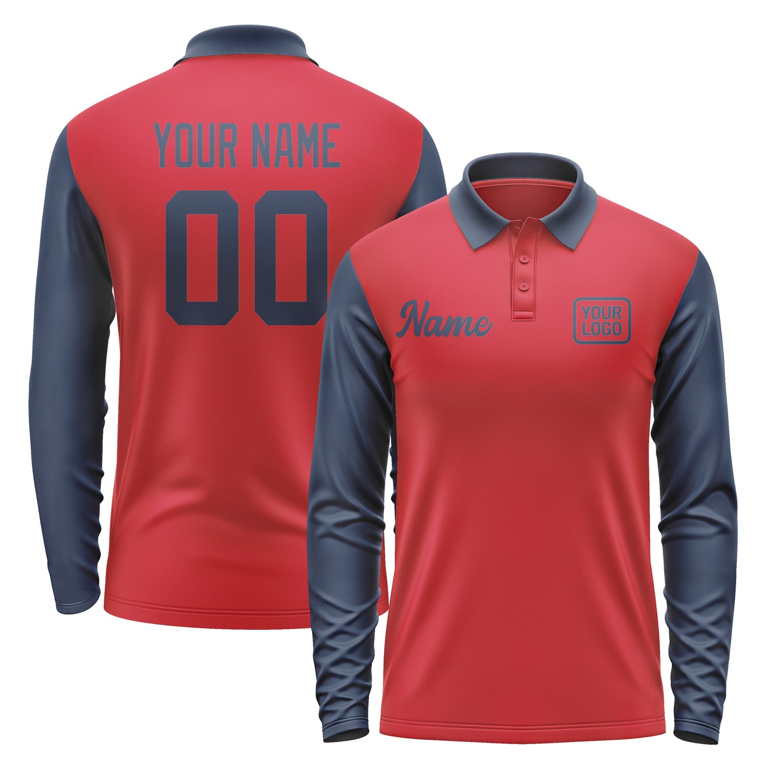 Custom Red Blue Long Sleeve Polo Shirt Pl141010B110
