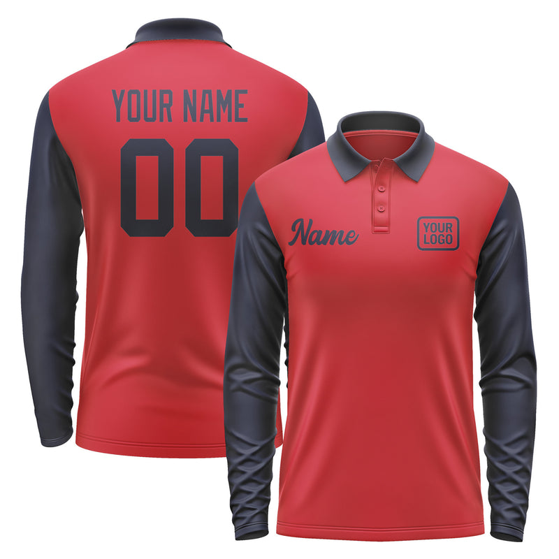 Custom Red Navy Long Sleeve Polo Shirt Pl141111B111
