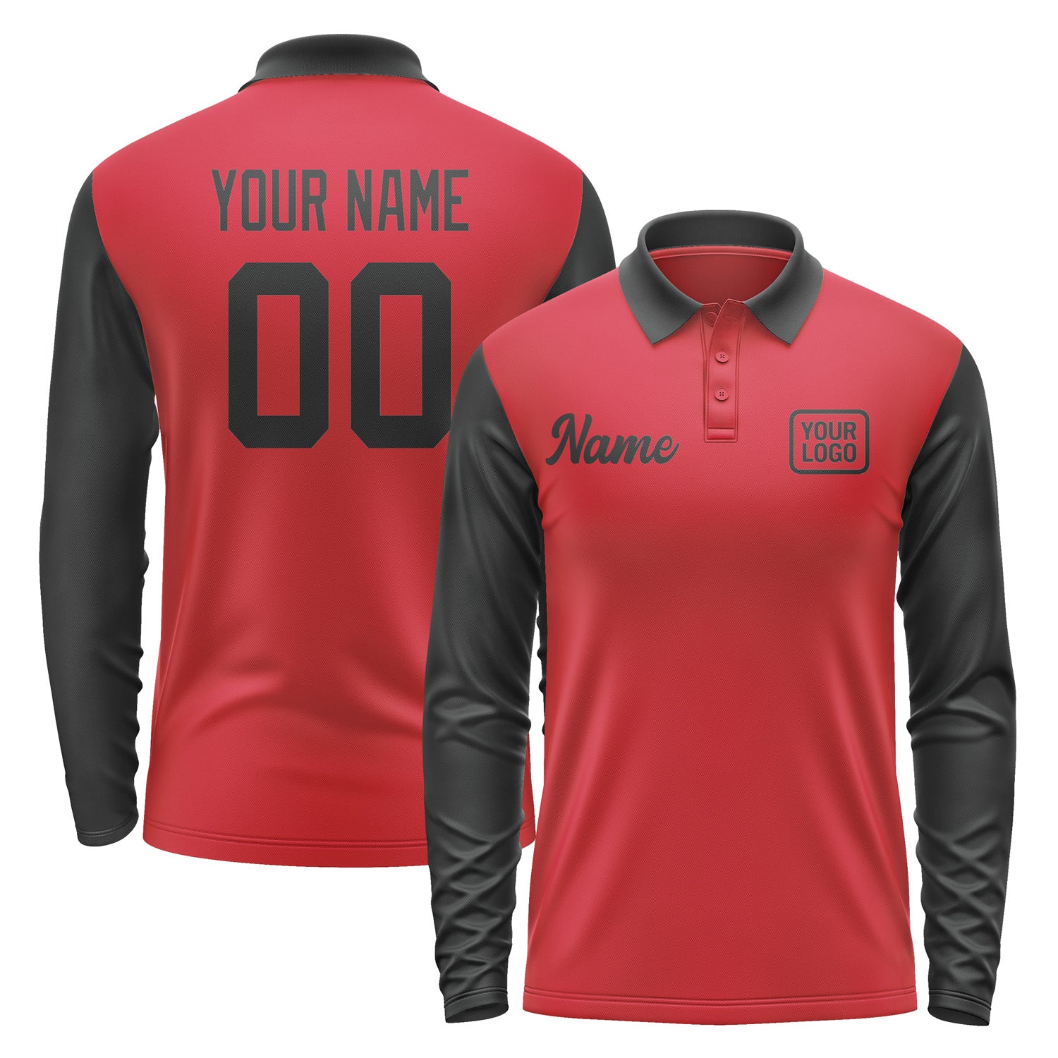 Custom Red Black Long Sleeve Polo Shirt Pl141717B117
