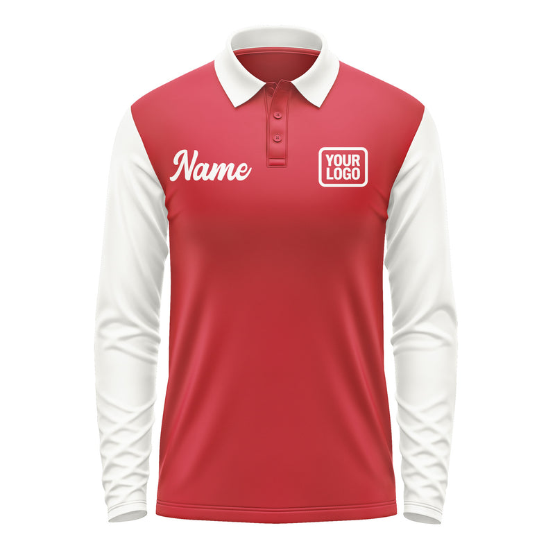 Custom Red White Long Sleeve Polo Shirt Pl141818B118