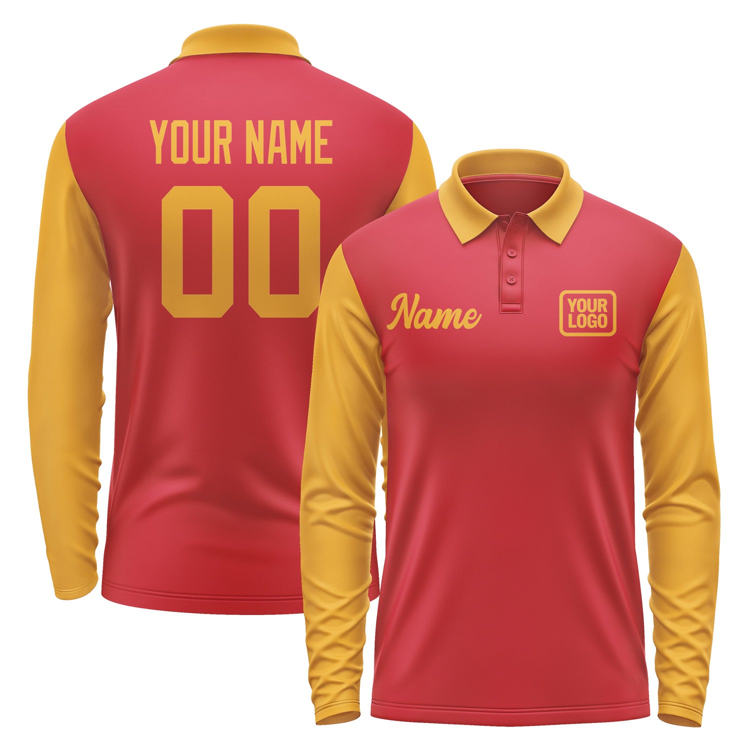 Custom Red Yellow Long Sleeve Polo Shirt Pl141919B119