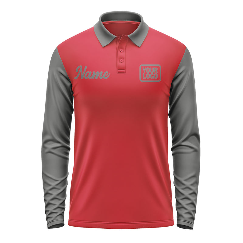Custom Red Dark Grey Long Sleeve Polo Shirt Pl142020B120