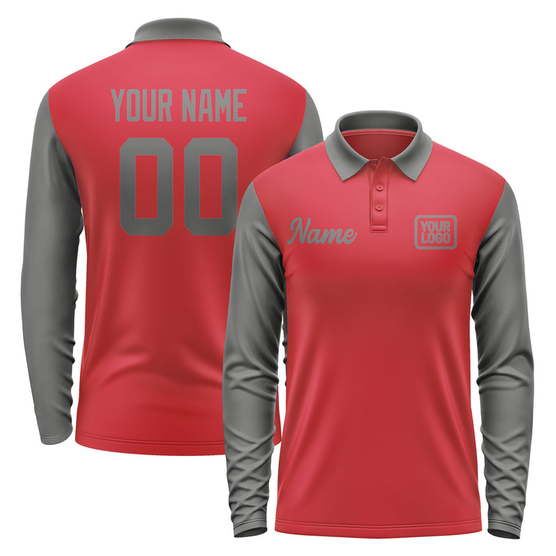 Custom Red Dark Grey Long Sleeve Polo Shirt Pl142020B120