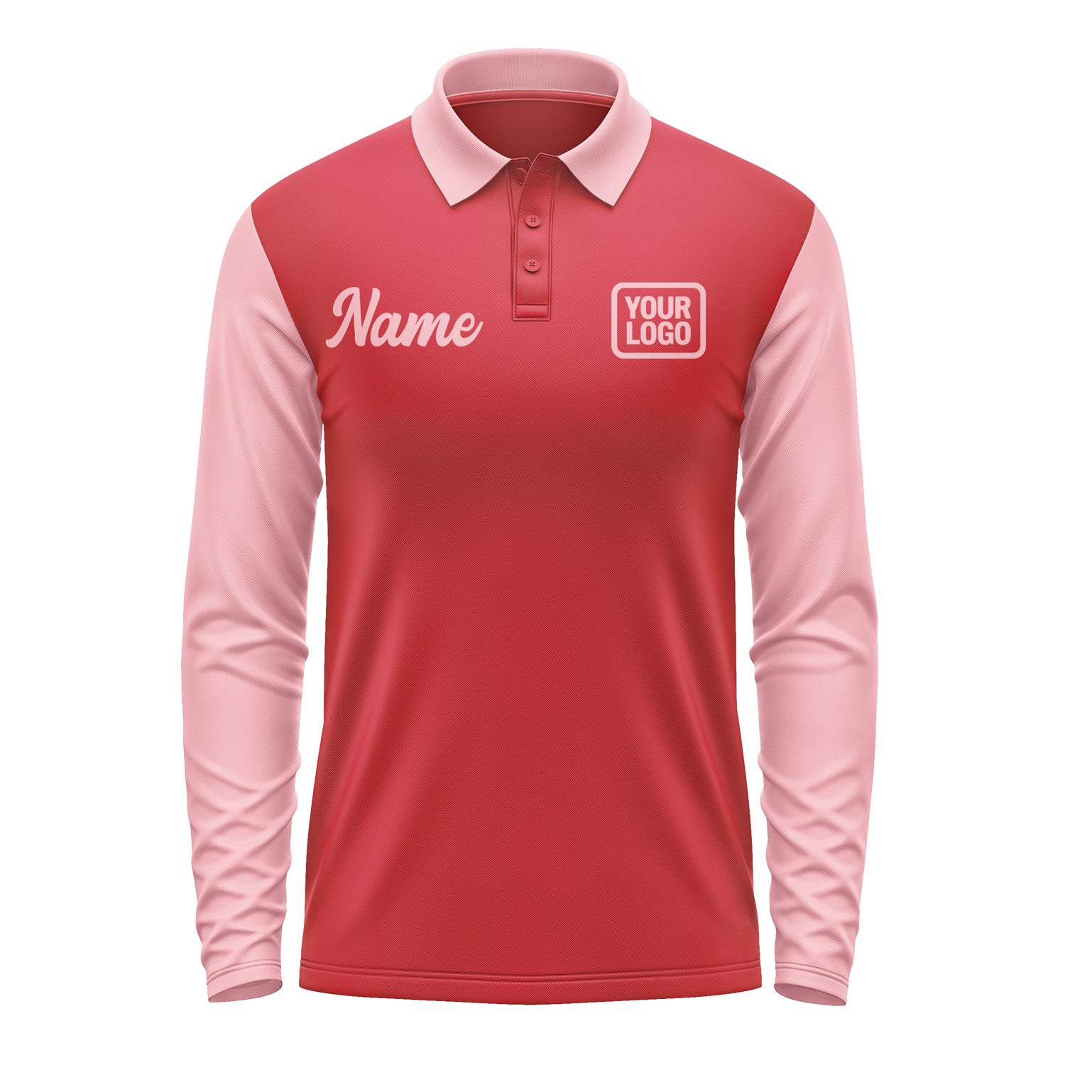 Custom Red Light Pink Long Sleeve Polo Shirt Pl142121B121