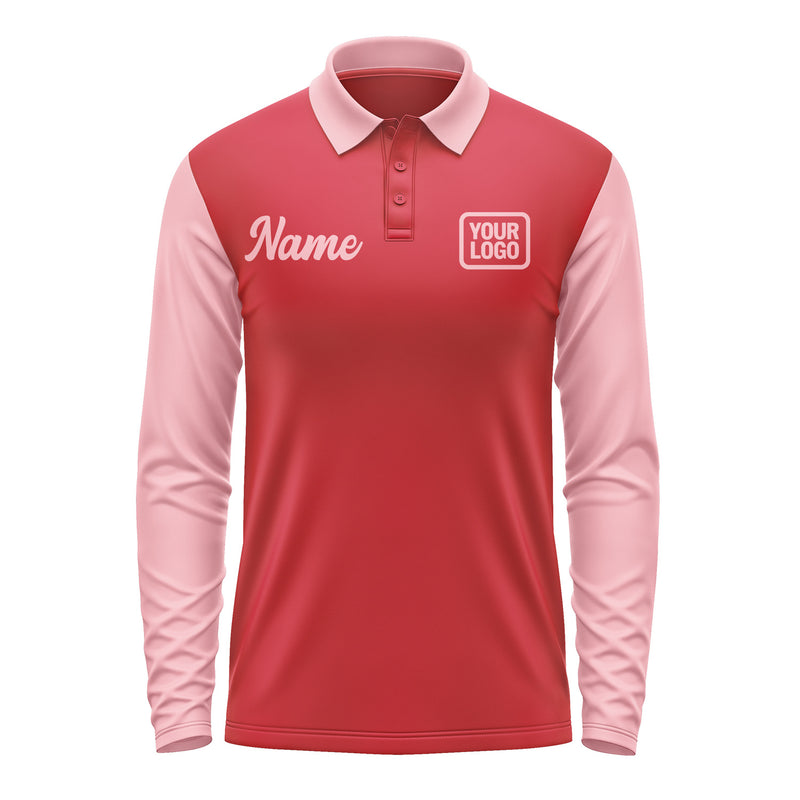Custom Red Light Pink Long Sleeve Polo Shirt Pl142121B121