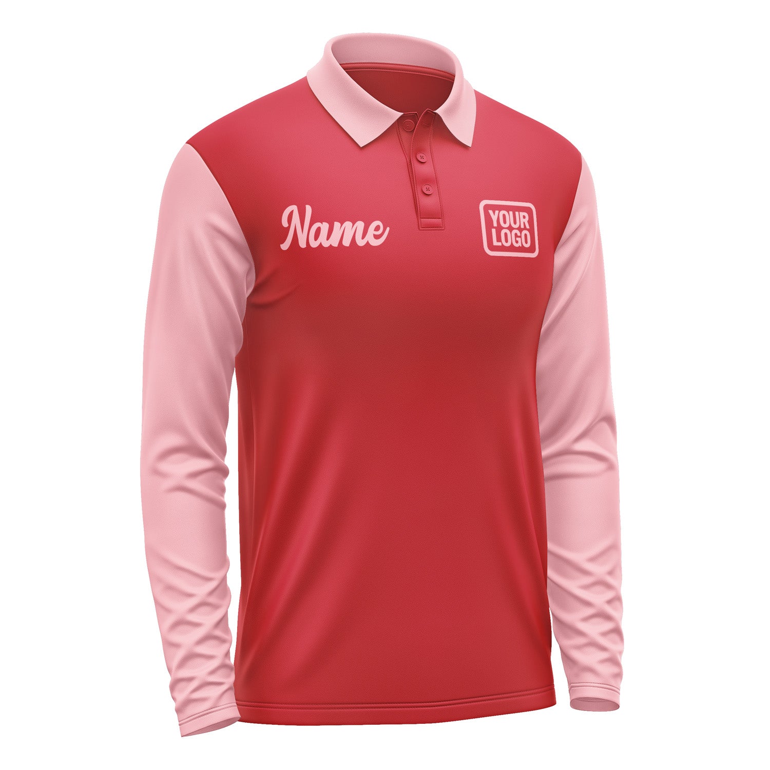Custom Red Light Pink Long Sleeve Polo Shirt Pl142121B121