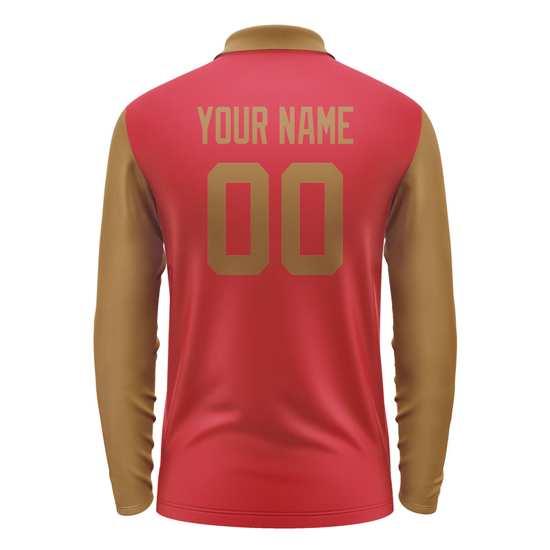Custom Red Khaki Long Sleeve Polo Shirt Pl142222B122