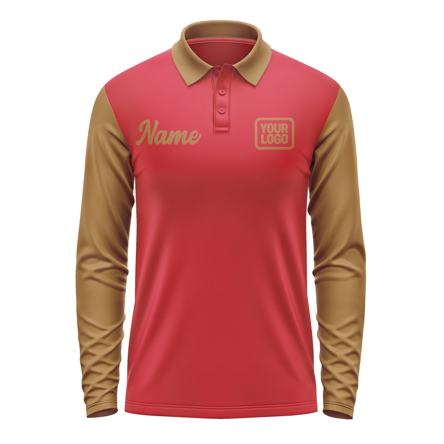 Custom Red Khaki Long Sleeve Polo Shirt Pl142222B122