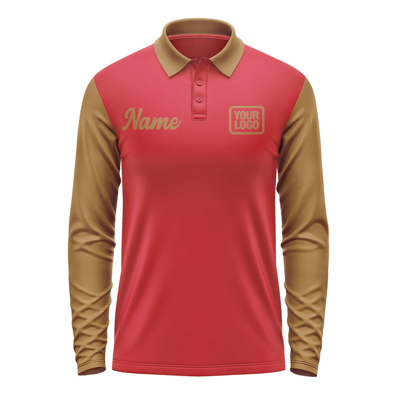 Custom Red Khaki Long Sleeve Polo Shirt Pl142222B122