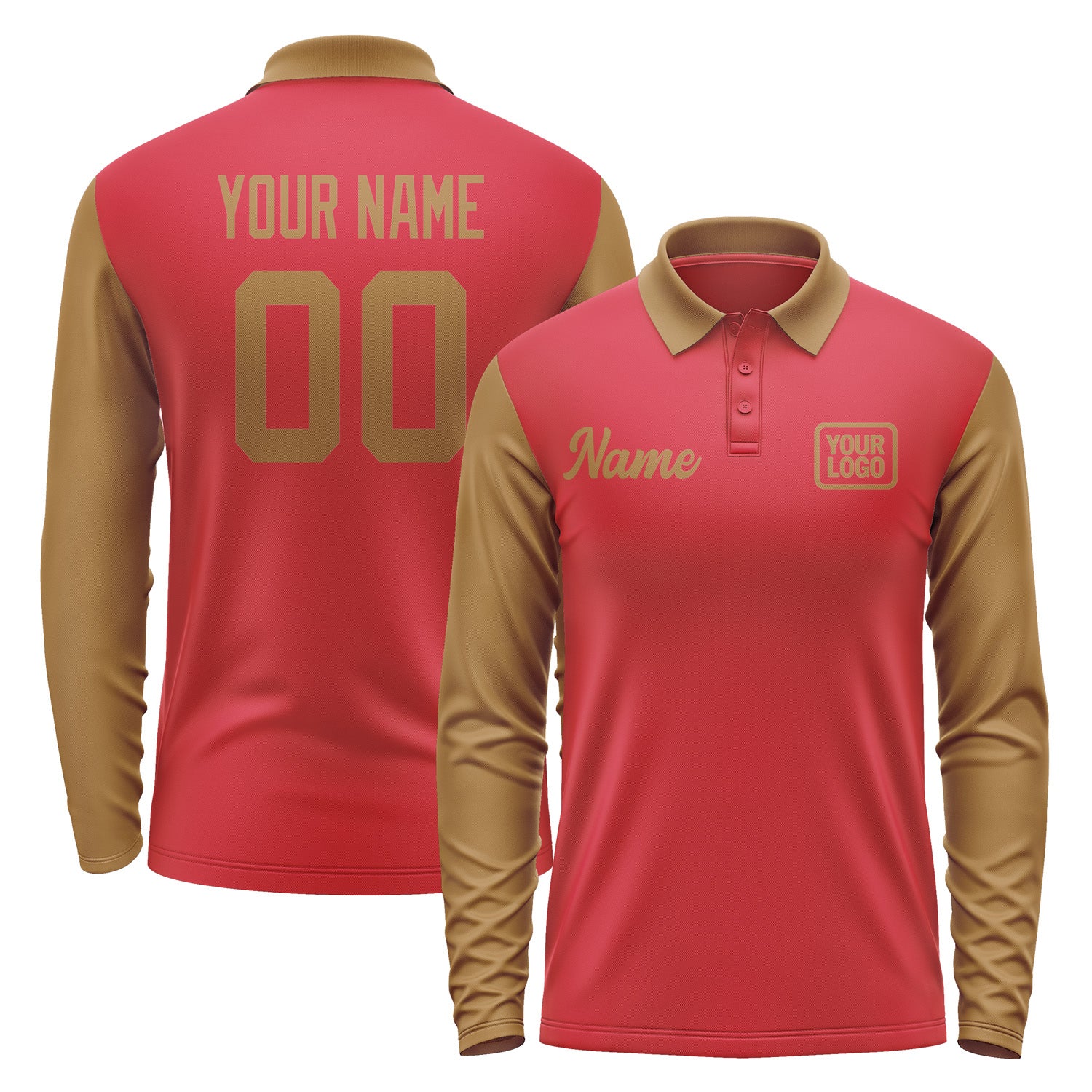 Custom Red Khaki Long Sleeve Polo Shirt Pl142222B122