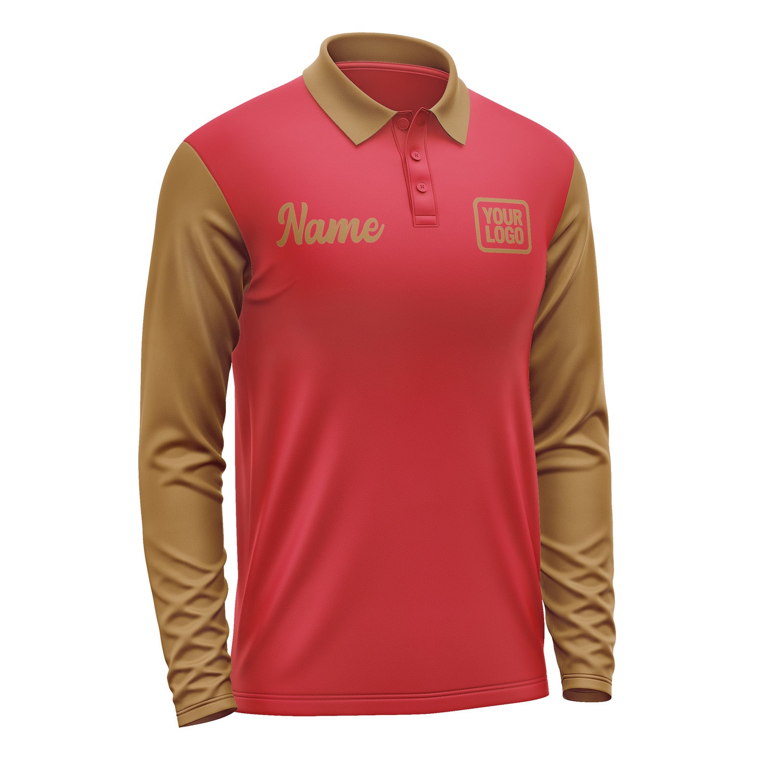 Custom Red Khaki Long Sleeve Polo Shirt Pl142222B122