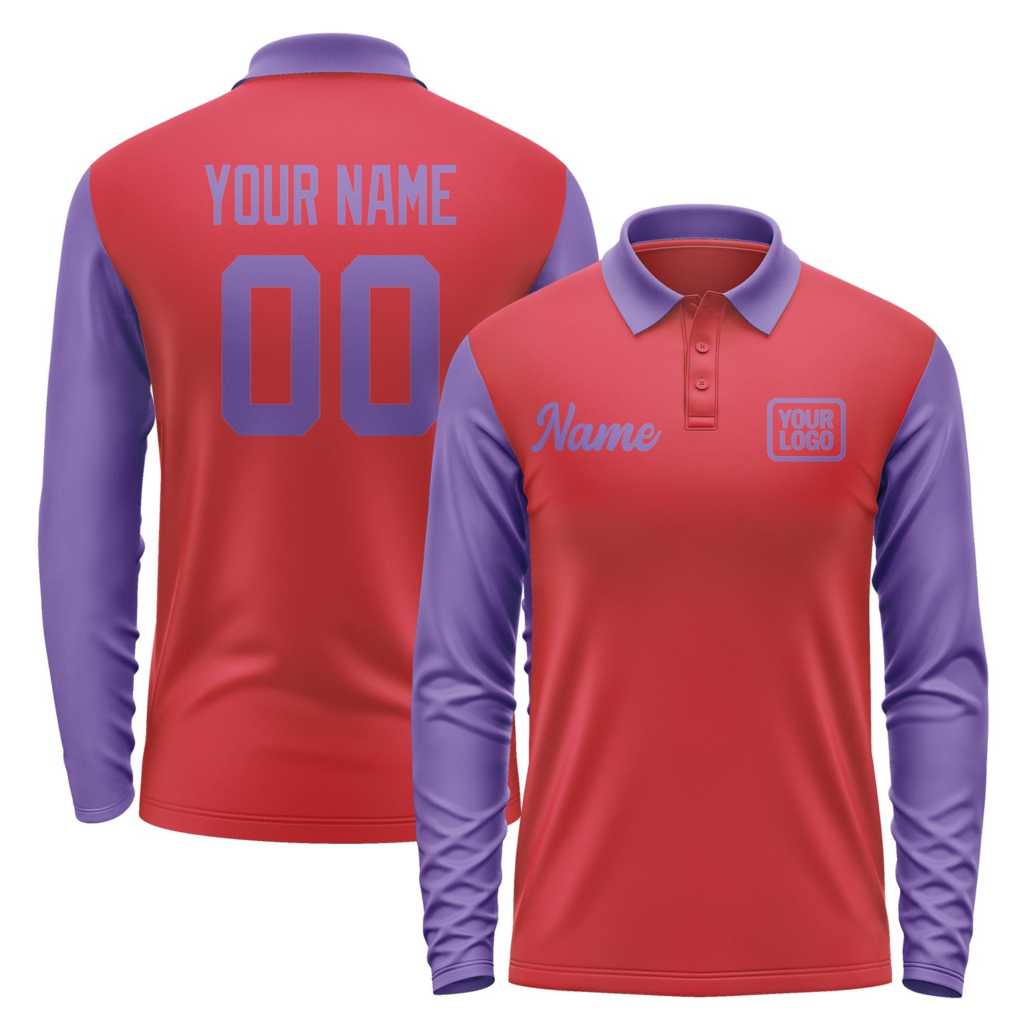 Custom Red Light Purple Long Sleeve Polo Shirt Pl142323B123
