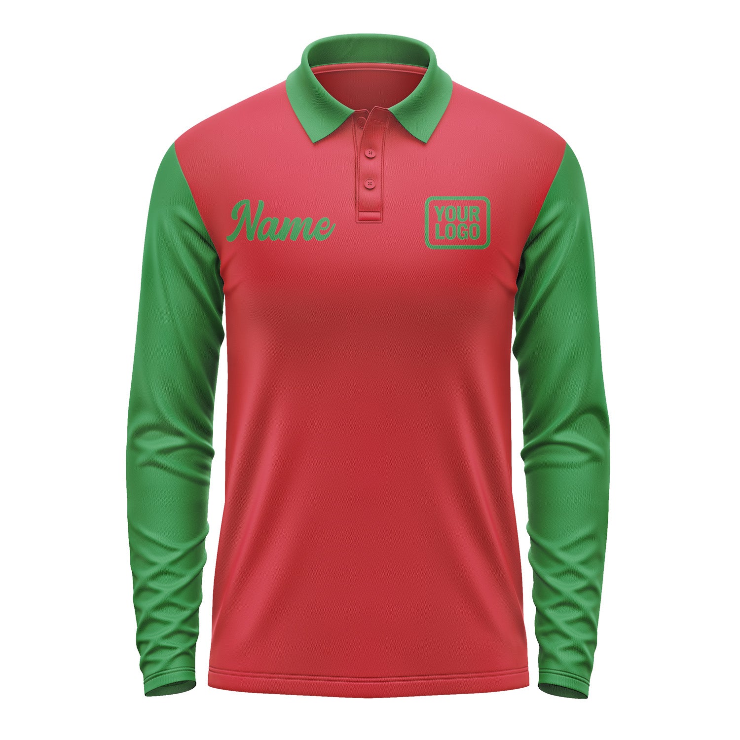 Custom Red Emerald Green Long Sleeve Polo Shirt Pl142424B124