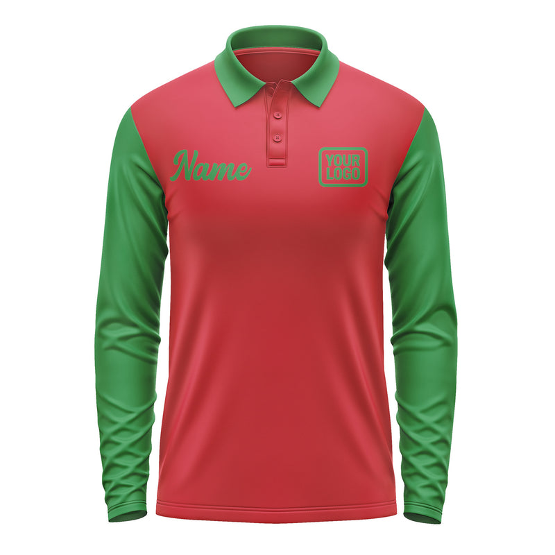 Custom Red Emerald Green Long Sleeve Polo Shirt Pl142424B124
