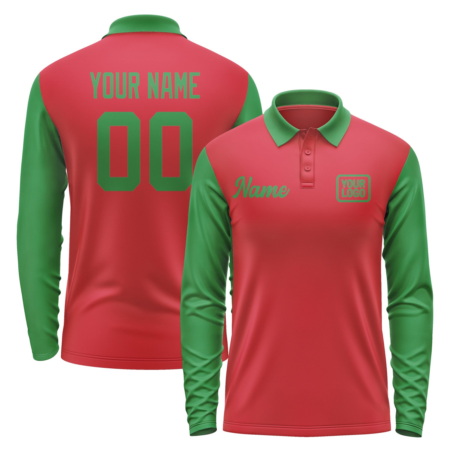 Custom Red Emerald Green Long Sleeve Polo Shirt Pl142424B124