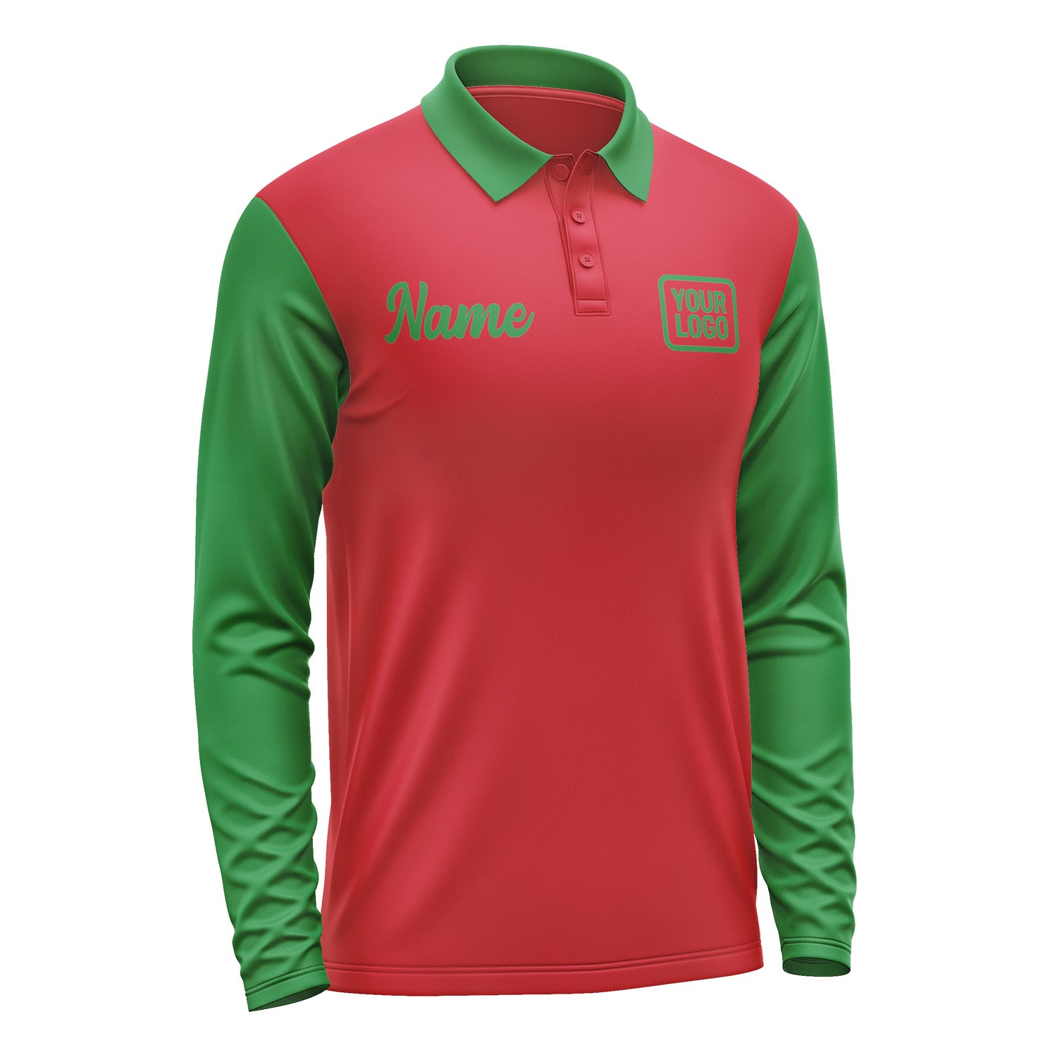 Custom Red Emerald Green Long Sleeve Polo Shirt Pl142424B124