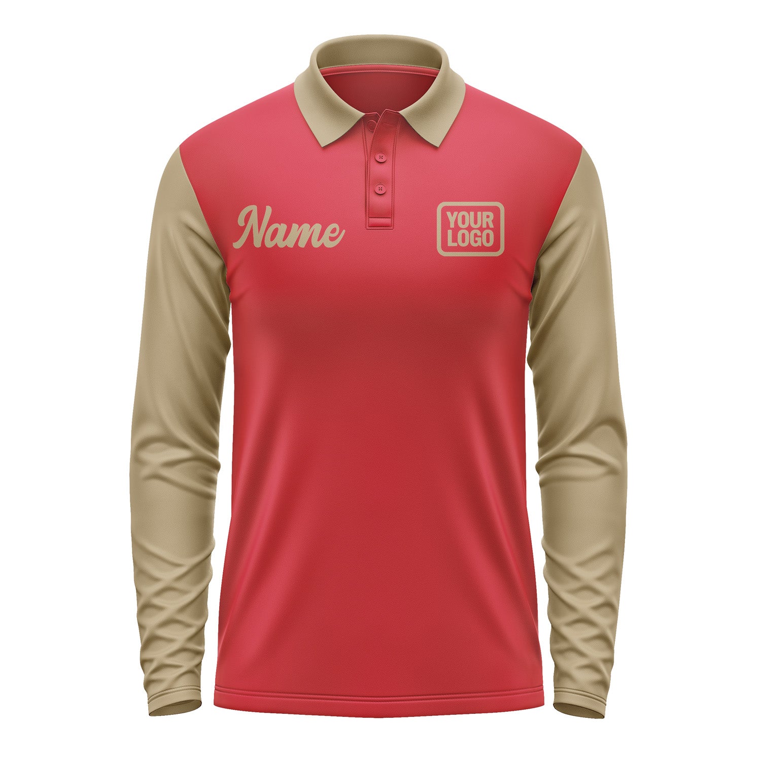 Custom Red Light Khaki Long Sleeve Polo Shirt Pl142525B125