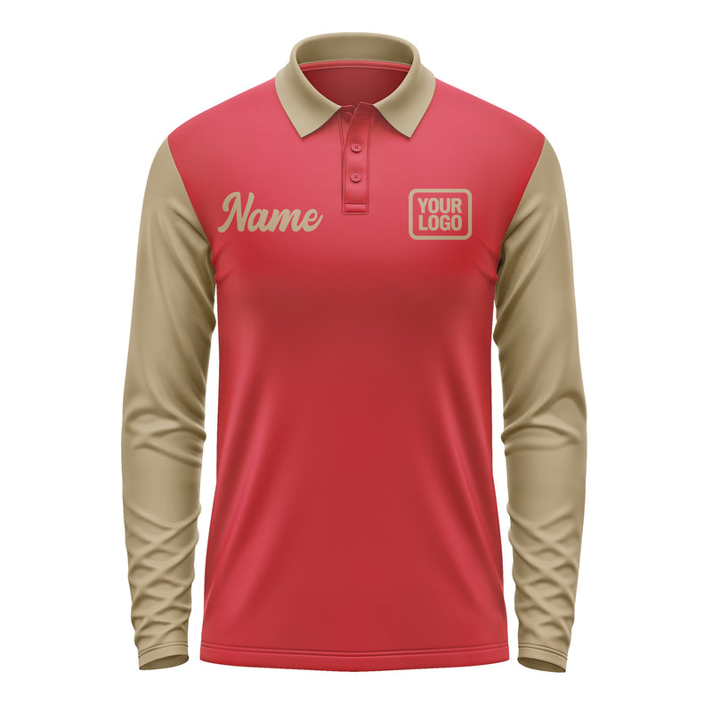 Custom Red Light Khaki Long Sleeve Polo Shirt Pl142525B125