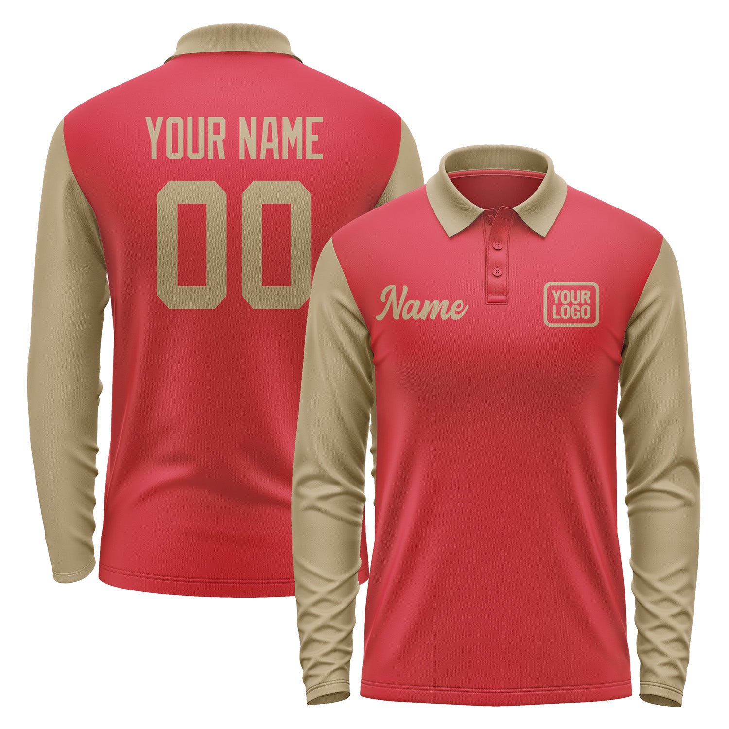 Custom Red Light Khaki Long Sleeve Polo Shirt Pl142525B125