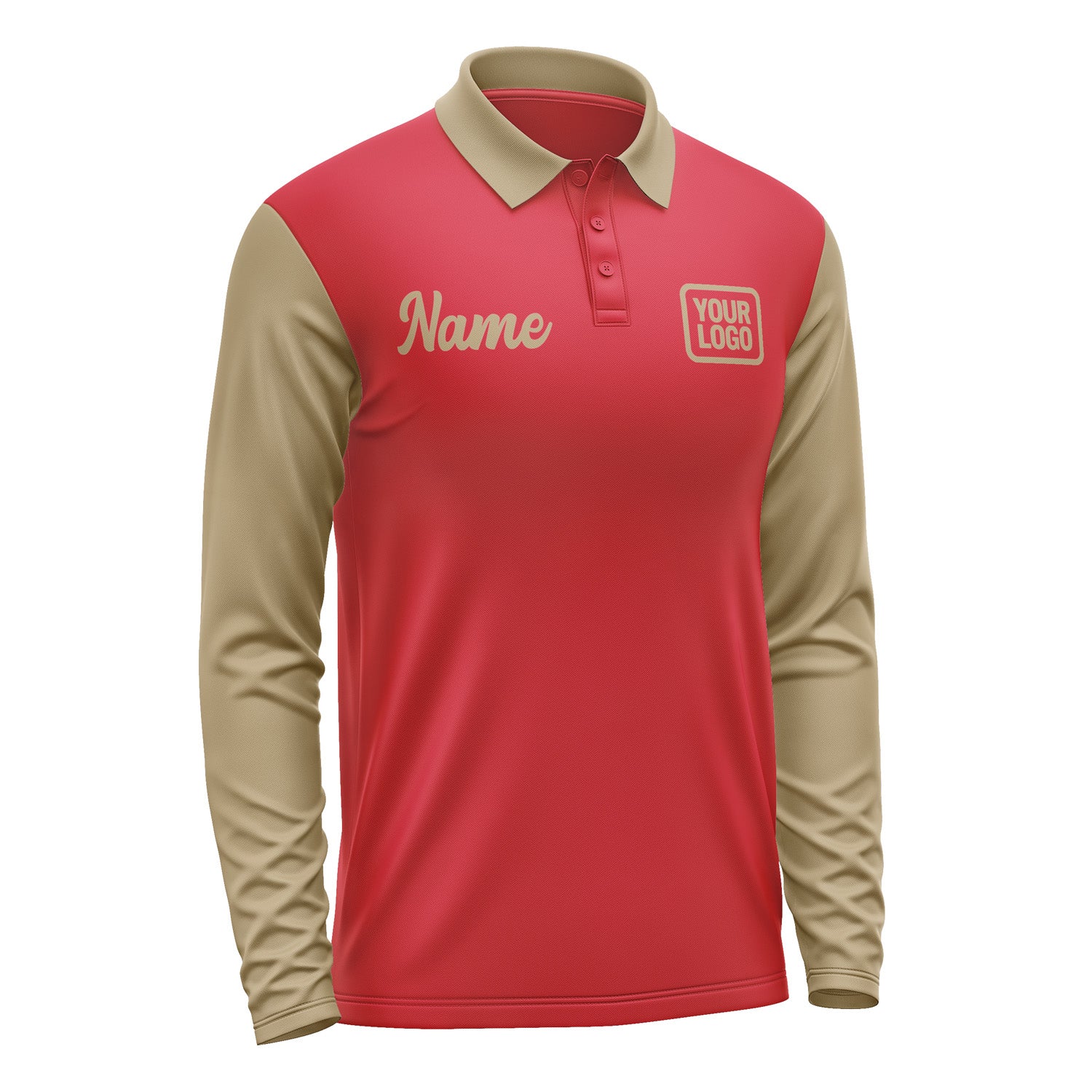 Custom Red Light Khaki Long Sleeve Polo Shirt Pl142525B125