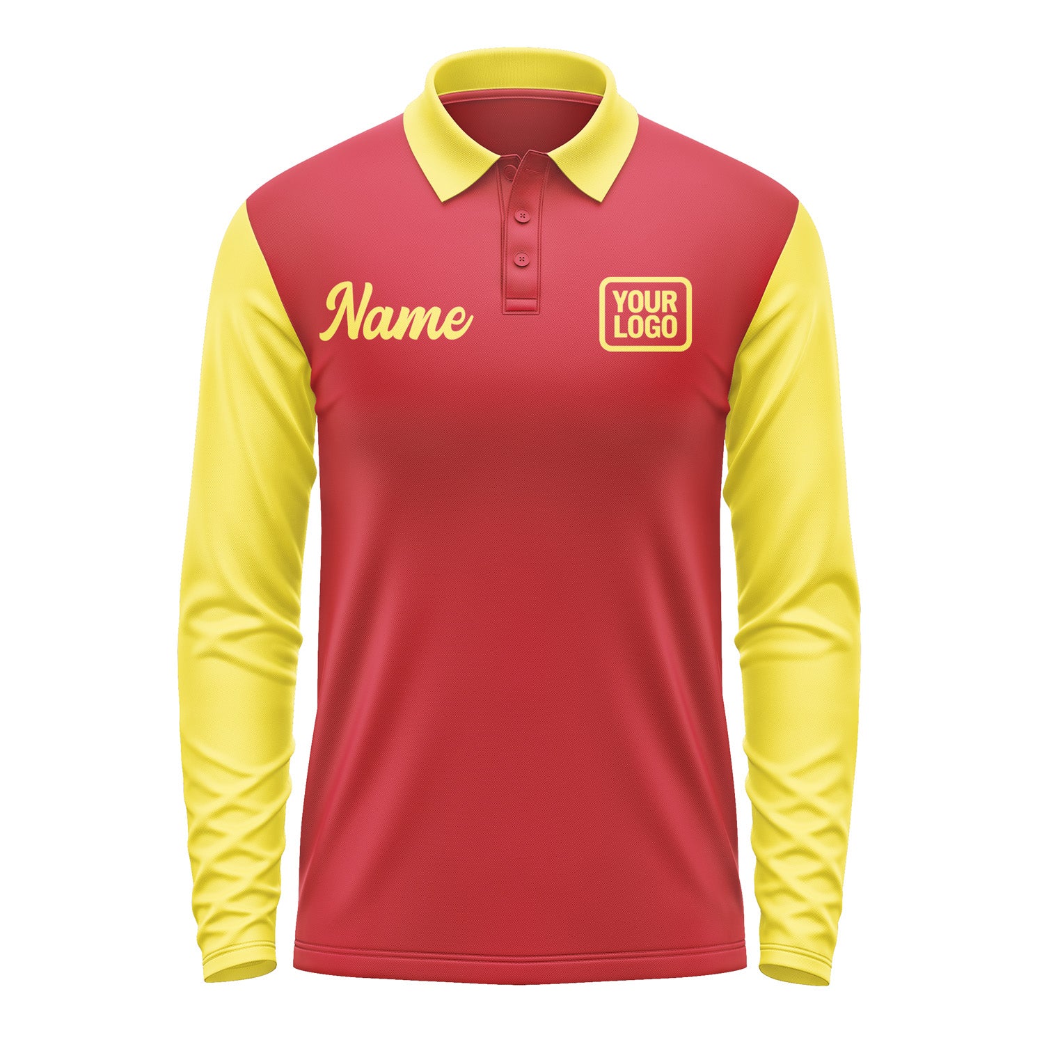 Custom Red Light Yellow Long Sleeve Polo Shirt Pl142626B126