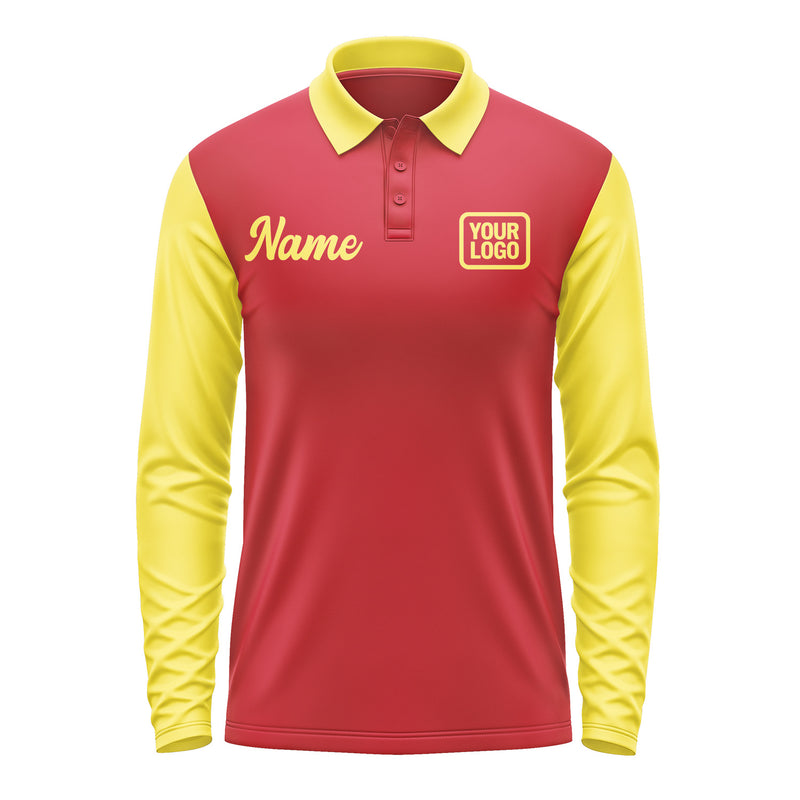 Custom Red Light Yellow Long Sleeve Polo Shirt Pl142626B126