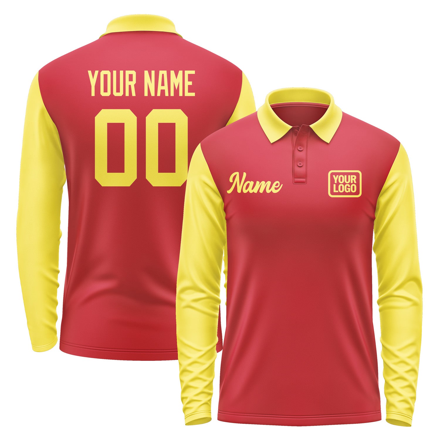 Custom Red Light Yellow Long Sleeve Polo Shirt Pl142626B126
