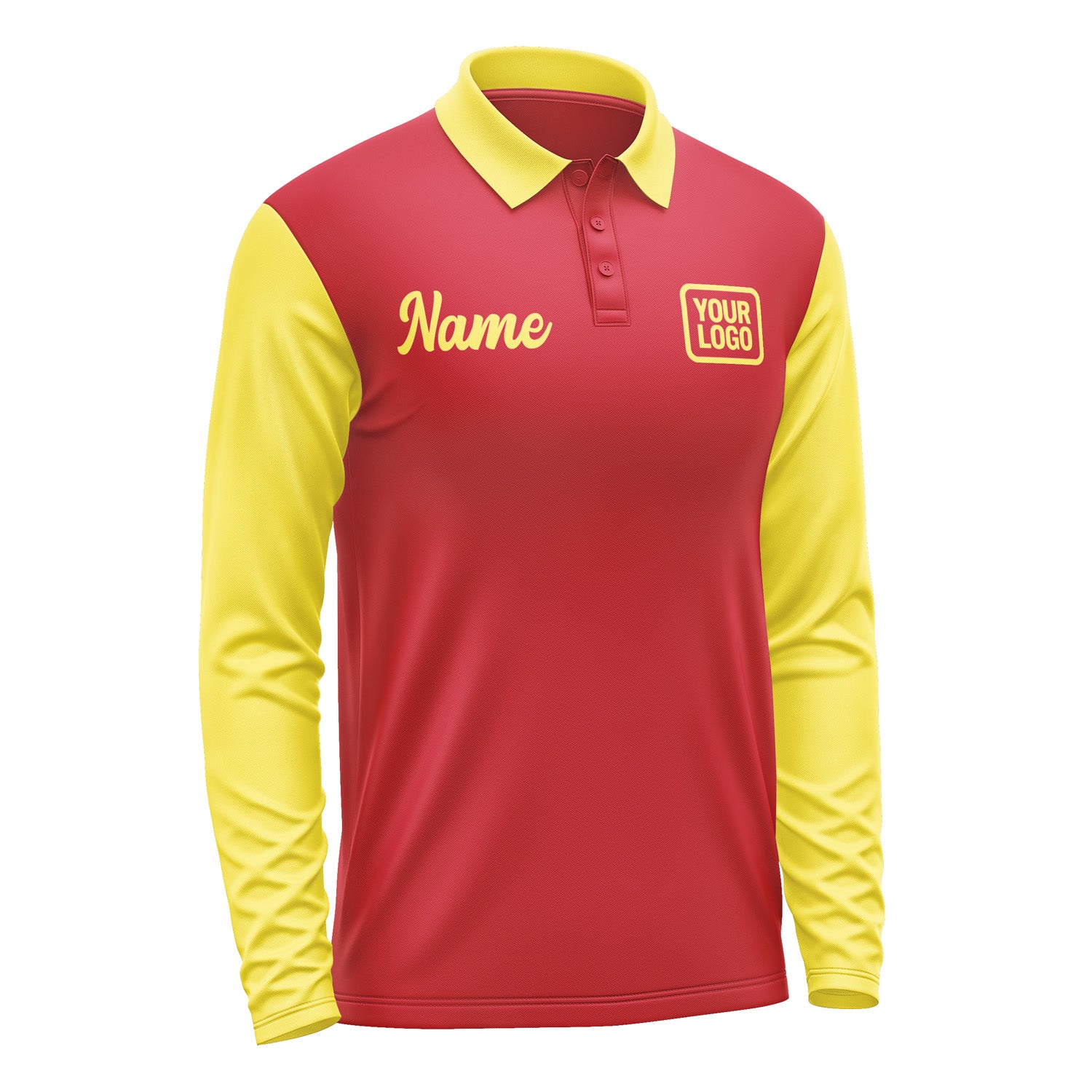 Custom Red Light Yellow Long Sleeve Polo Shirt Pl142626B126