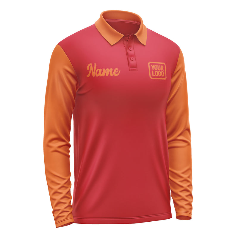 Custom Red Orange Long Sleeve Polo Shirt Pl142828B128