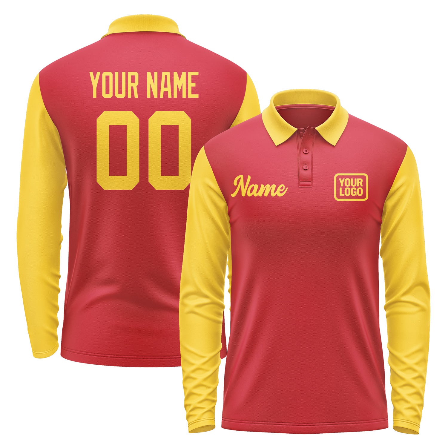 Custom Red Gold Long Sleeve Polo Shirt Pl143030B130