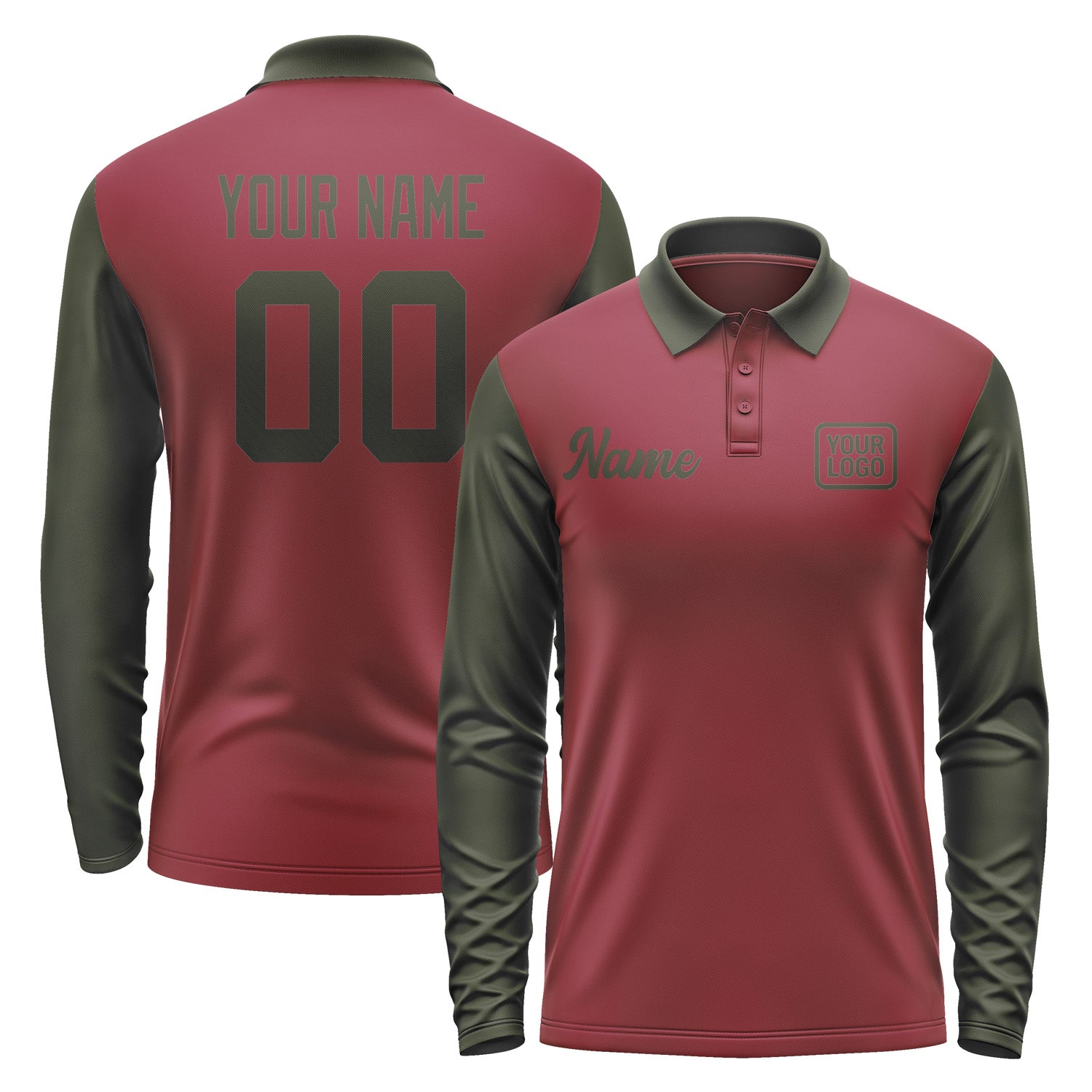 Custom Crimson Red Olive Long Sleeve Polo Shirt Pl150202B102