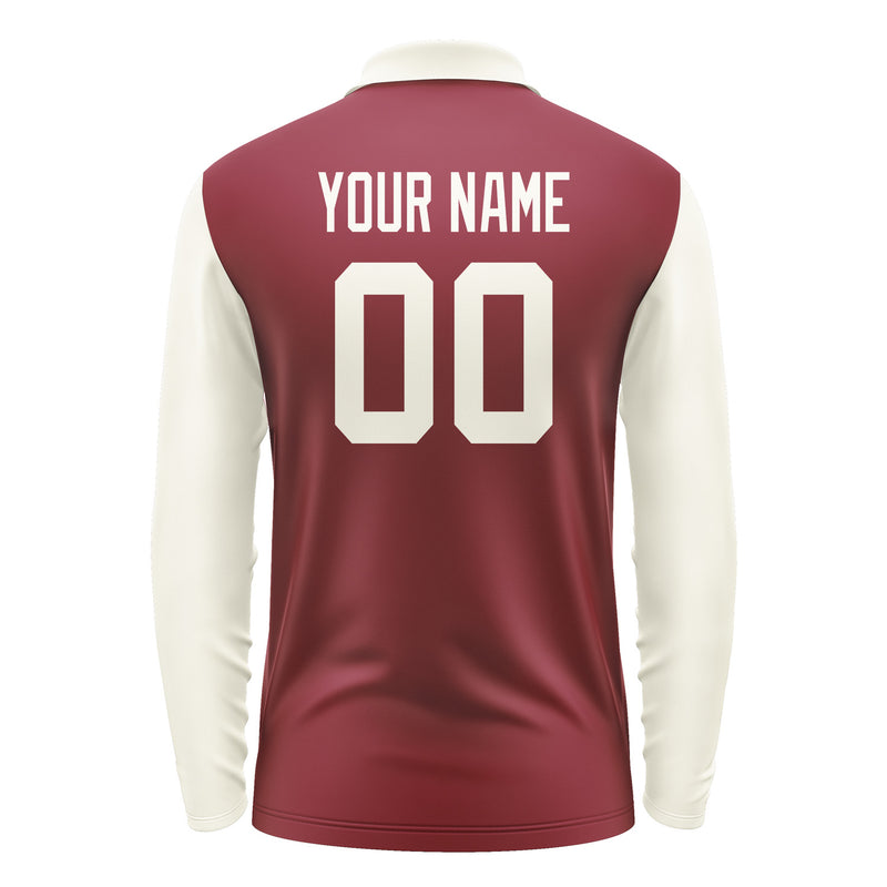 Custom Crimson Red Cream Long Sleeve Polo Shirt Pl150303B103