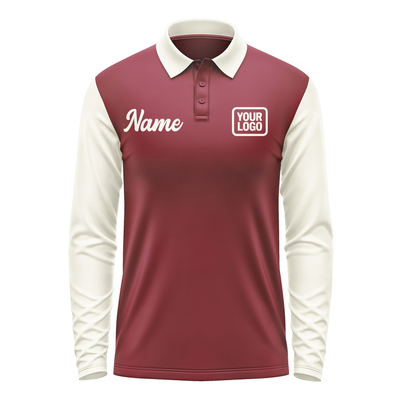 Custom Crimson Red Cream Long Sleeve Polo Shirt Pl150303B103